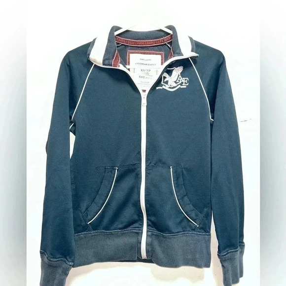 American Eagle Teal Vintage Fit Long Sleeve Zip Up Varsity Jacket - Picture 1 of 5